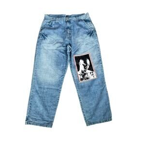 Vintage y2k Makaveli Branded Denim Jeans 90s Mens 42 Baggy Patchwork 2pac